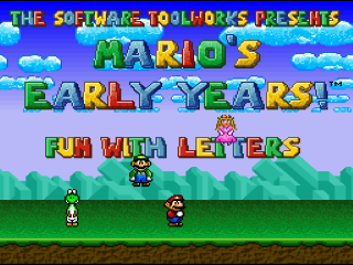 Mario's Early Years Fun with Letters title screen for Super Nintendo